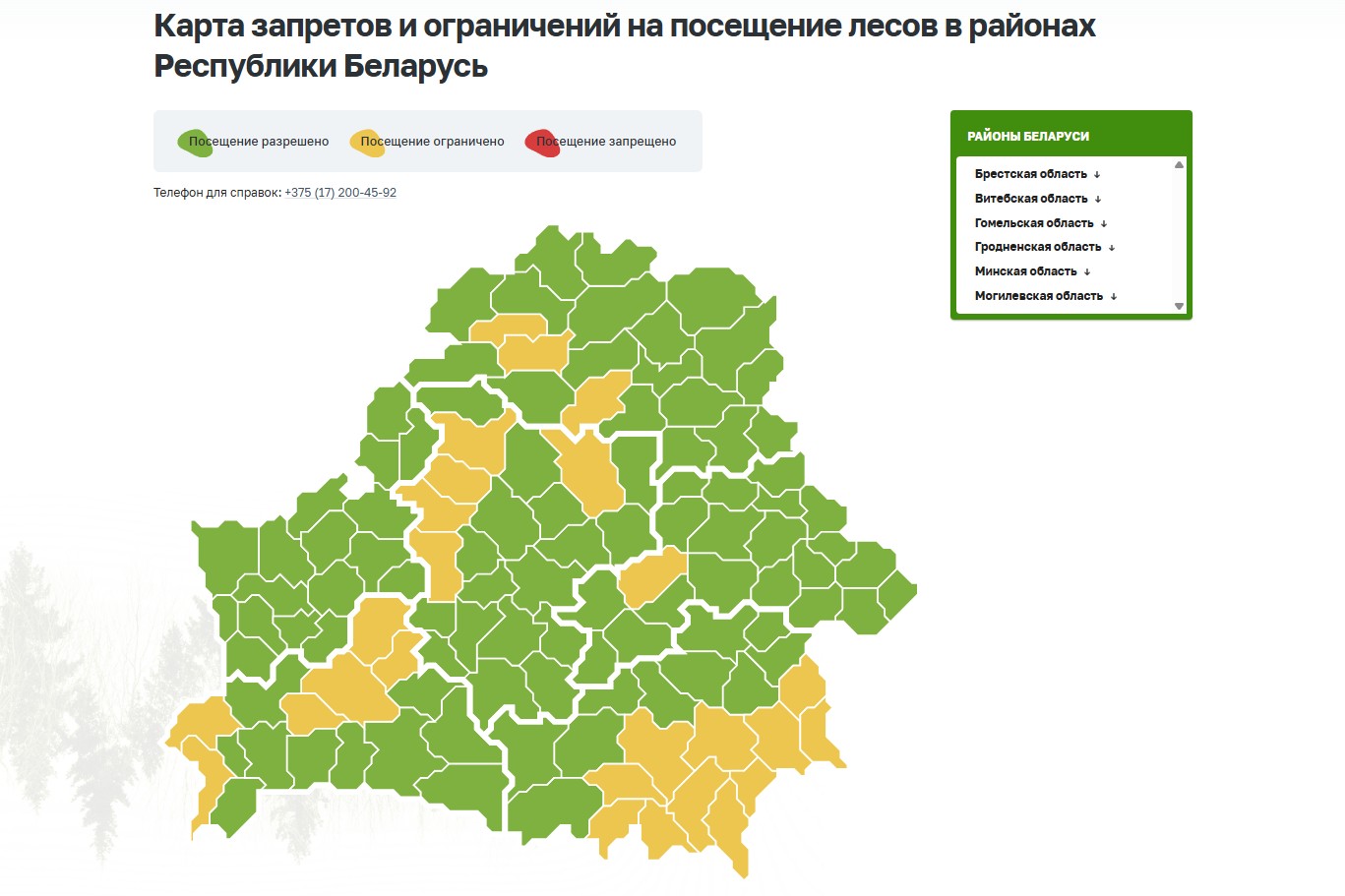 В трёх районах Витебской области введены ограничения на посещение лесов